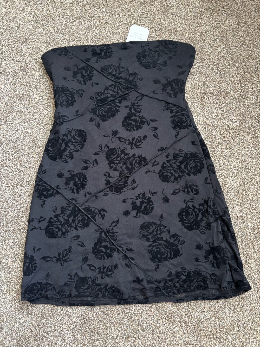 Altar'd State Black Strapless Floral Jacquard Mini Dress